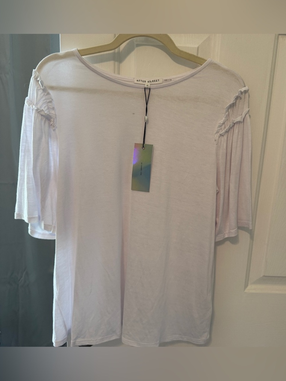 White Womens Short Sleeve Ruffle Shoulder Top